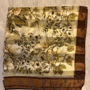Floral Satin Square Scarf in Golden Brown